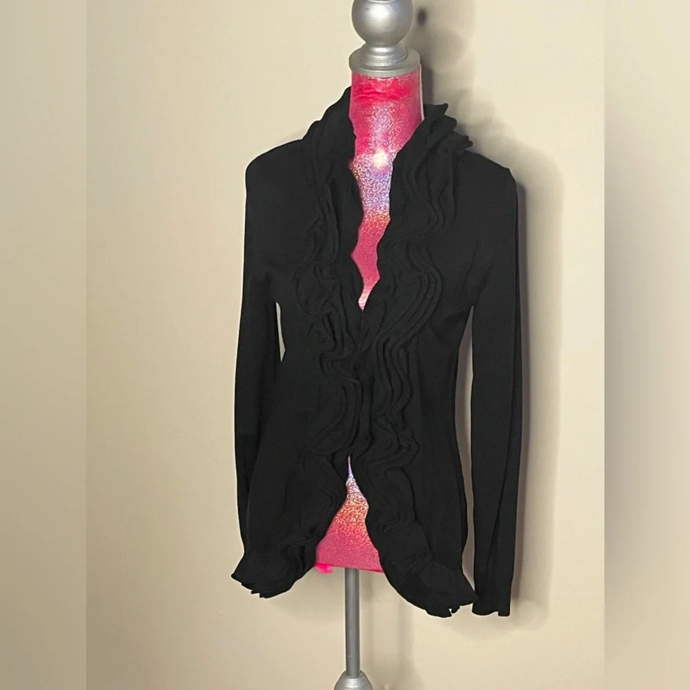 Ruffled front cardigan sweater - Picture 1 of 7